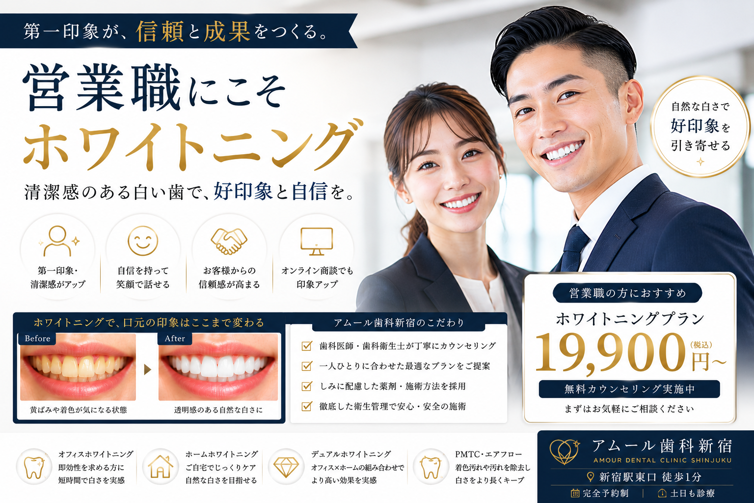 営業職こそホワイトニングがおすすめ｜第一印象を変える「白い歯」の力【アムール歯科新宿】