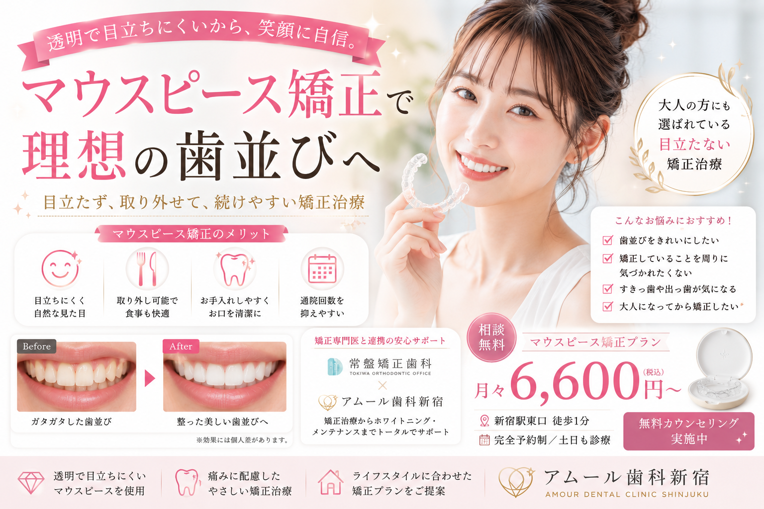 マウスピース矯正とは？目立ちにくく始めやすい矯正治療をわかりやすく解説｜アムール歯科新宿