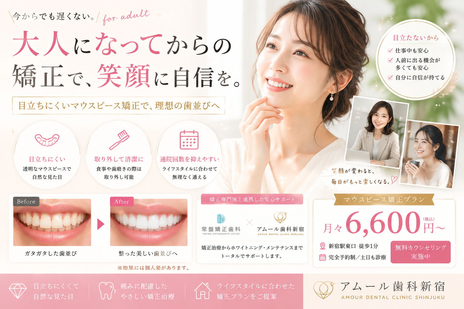 大人になってから矯正しても遅くない？今から始める歯列矯正のメリットを解説｜アムール歯科新宿
