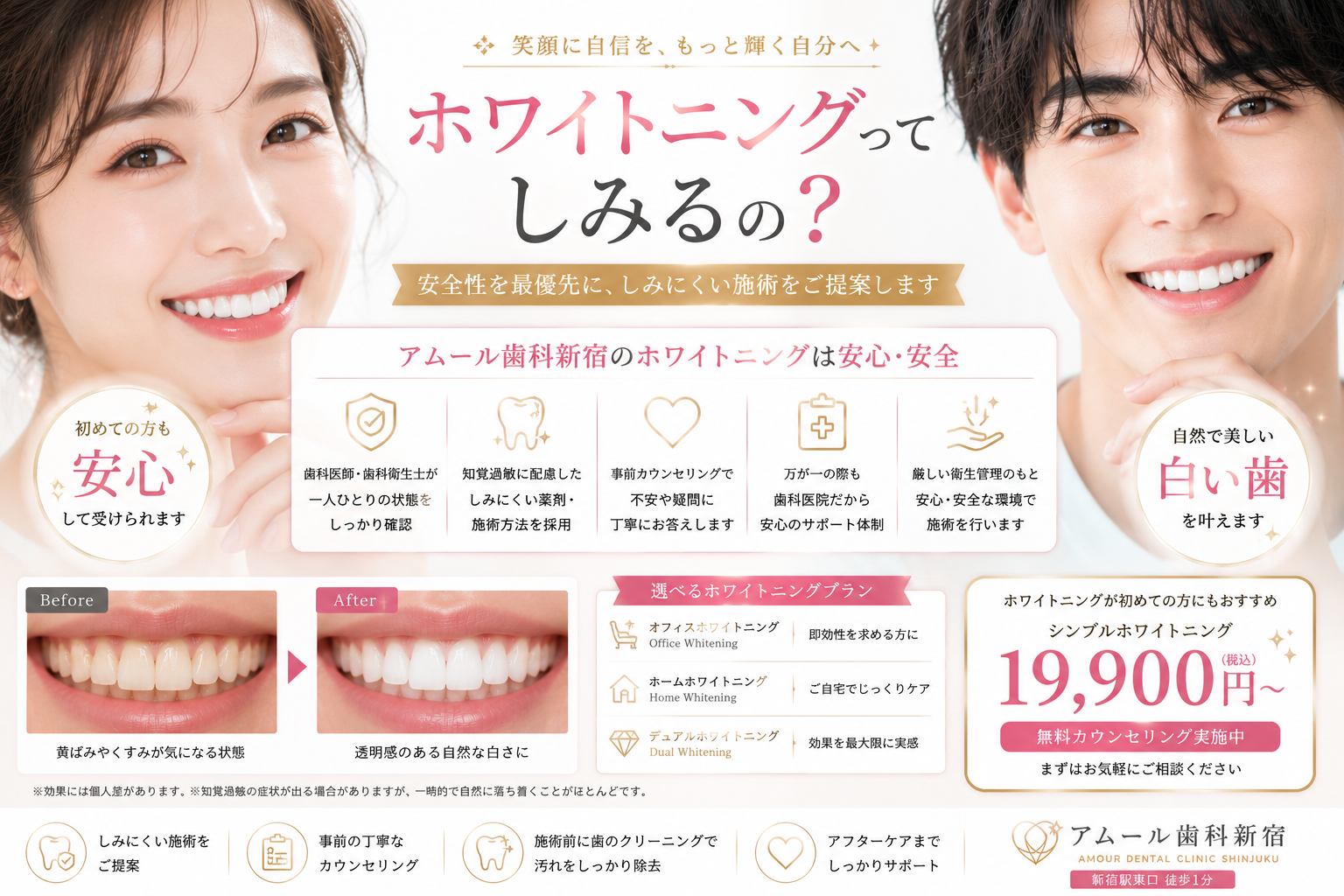 ホワイトニングはしみるの？原因と対策を歯科医院がわかりやすく解説｜アムール歯科新宿