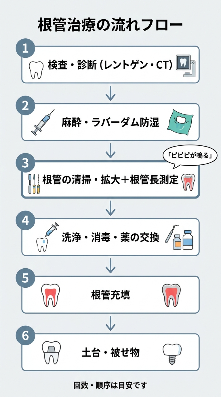 根管治療の流れ ―「ピピピ」が鳴るのはどのタイミング?